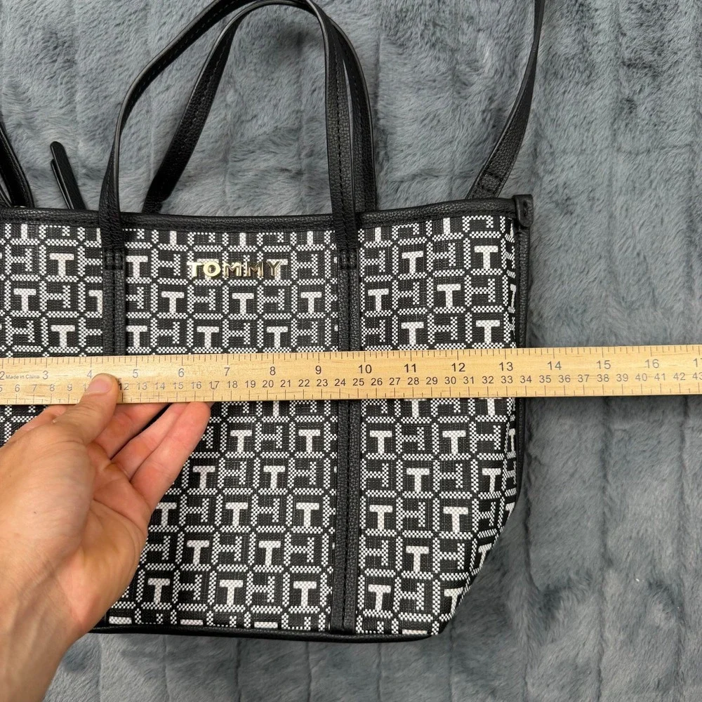 Tommy Hilfiger Crossbody Tote Womens Medium Black White Monogram Jacquard Bag